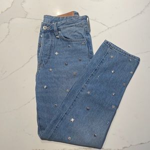 100% cotton metal embellished straight leg jeans